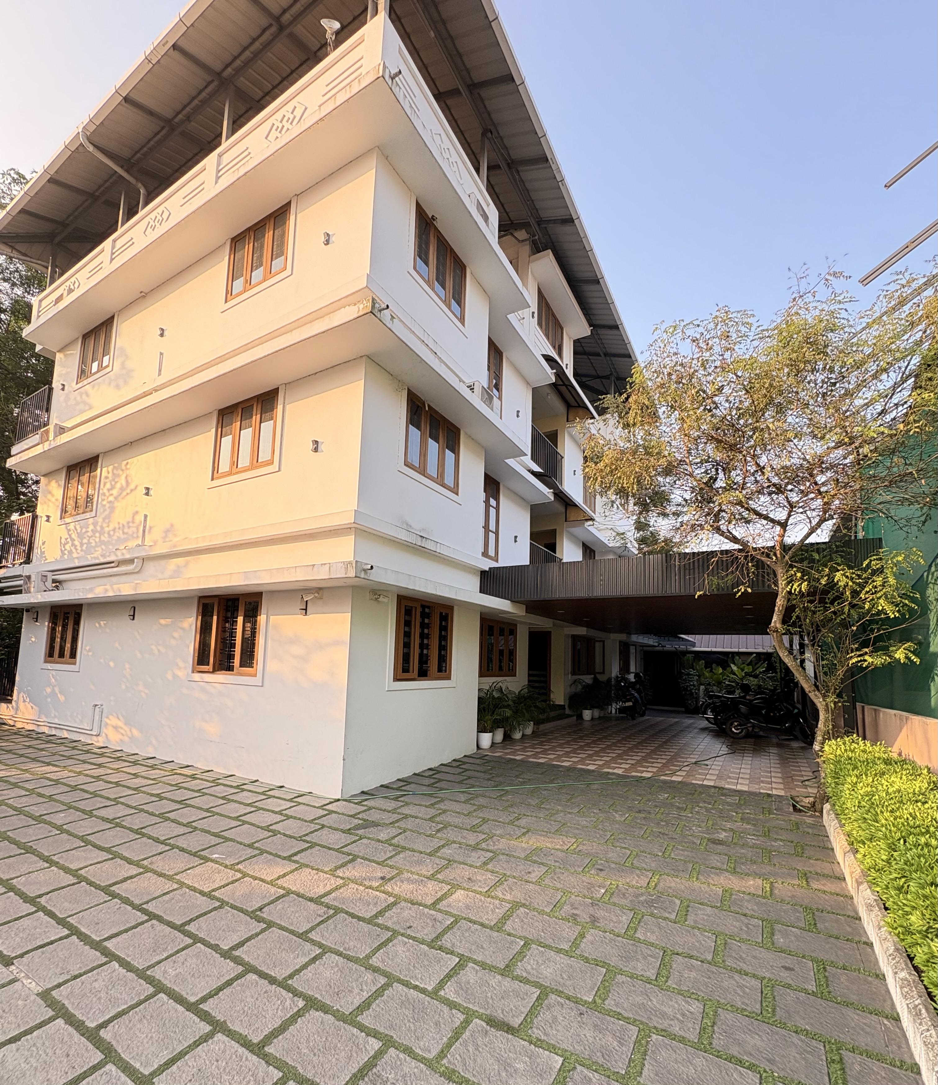 Exterior view of Halo Residency and dedicated parking