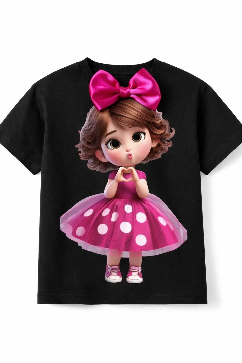 Black Back printed T Shirt with Bow