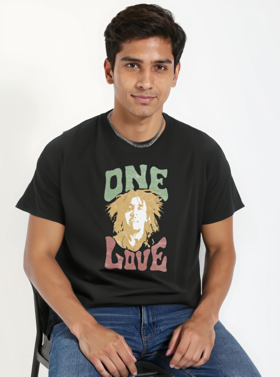 Model wearing black long kurta profile view